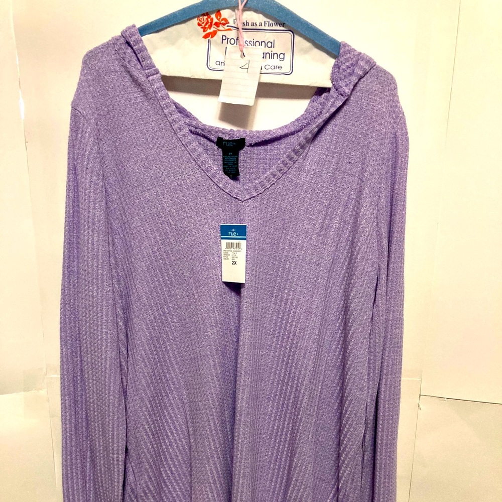 Lavender Waffle Hooded Long Sleeve Sweater